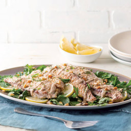 Roasted Speckled Trout with Tahini and Pine Nuts