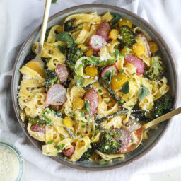 Roasted Spring Vegetable and Goat Cheese Pasta