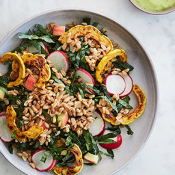 Roasted Squash and Farro Salad with Avocado Dressing