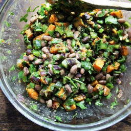 Roasted Sweet Potato and Black Bean Salad with Chile Dressing