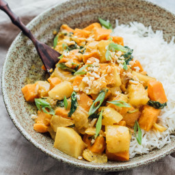 Roasted sweet potato and pineapple curry