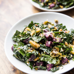 Roasted Sweet Potato, Brussels Sprout and Kale Salad with Pistachios and Go