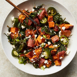 Roasted Sweet Potatoes and Spinach With Feta