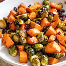 Roasted Sweet Potatoes, Brussel Sprouts and Cranberries