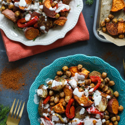 Roasted Sweet Potatoes, Brussel Sprouts, and Chickpeas (My Favorite Tray D