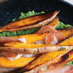 Roasted Sweet Potatoes with Speck and Chimichurri