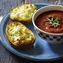 Roasted tomato soup with double-baked cheese potatoes