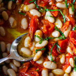 Roasted Tomatoes with White Beans and Basil