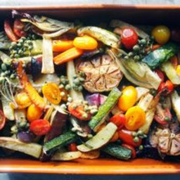 Roasted vegetables with caper vinaigrette. It won’t get any better..