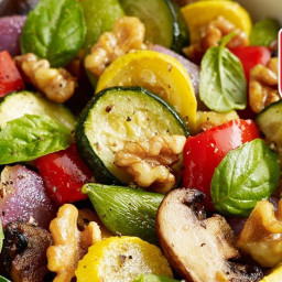 Roasted Vegetables with Walnuts, Basil and Balsamic Vinaigrette