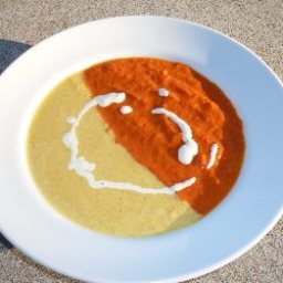 Roasted Yellow Pepper and Roasted Tomato Soup with Cream
