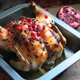 Roasted Chicken with Garlic Sage Butter and Pomegranate Glaze