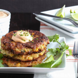 Roasted Corn Zucchini Fritters with Chipotle Lime Cream