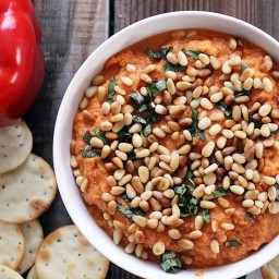 Roasted Red Pepper Hummus with Pine Nuts