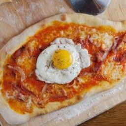Robertas Pizza with Guanciale and Egg