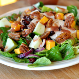Romaine Salad with Chicken, Cheddar, Apples, Spiced Pecans and Cranberry Vi