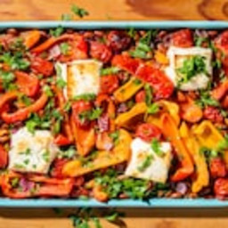 Romesco-Inspired Sheet Pan Feta With Peppers and Tomatoes