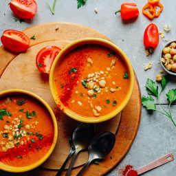 Romesco Soup with Smashed Chickpeas