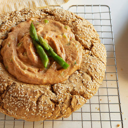 Rustic Bread Bowl with Sun-Dried Tomato and Asparagus Dip