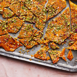 Saffron and #8211;Rose Water Brittle with Pistachios and Almonds