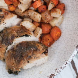 Sage Chicken & Roasted Root Vegetables with Honey Mustard Sauce