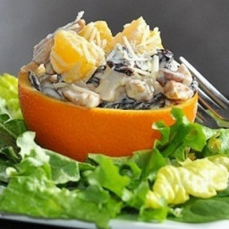 Salad with oranges, cheese and mushrooms