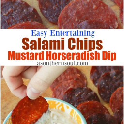 Salami Chips with Mustard Horseradish Dip