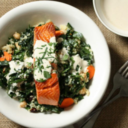 Salmon and Quinoa Bowls with Kale and Tahini-Yogurt Sauce