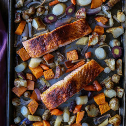 Salmon and Roasted Root Vegetable Sheet Pan Dinner