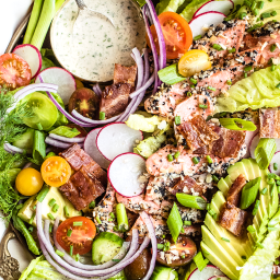 Salmon BLT Salad with Tahini Ranch Dressing