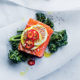 Salmon, Broccolini and Fresh Red Chile Papillotes Recipe