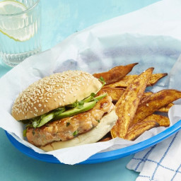 Salmon Burgers and Five-Spice Sweet Potato Fries