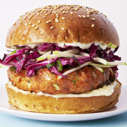 Salmon Burgers with Cabbage-Apple Slaw