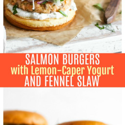 Salmon Burgers with Lemon-Caper Spread and Fennel Slaw