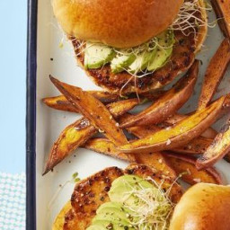 Salmon Burgers with Spiced Sweet Potato Fries