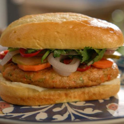 Salmon Burgers with Spicy Quick-Pickled Vegetables