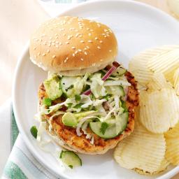 Salmon Burgers with Tangy Slaw