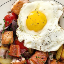 Salmon Hash with Sunny-Side Up Eggs