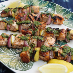 Salmon Kebabs with Herb Sauce Recipe
