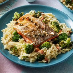 Salmon Piccatawith Orzo and Broccoli