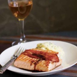 Salmon Seared on Bacon with Balsamic Vinegar, Honey and Rosemary