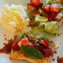 Salmon with BBQ sauce,  Strawberries and jalepenos