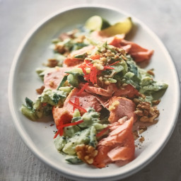 Salmon With Chunky Spicy Cucumber Guacamole 