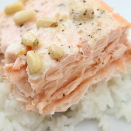 Salmon with Garlic Butter and Pine Nuts