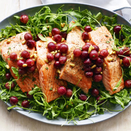 Salmon with Roasted Grapes and Arugula Salad Recipe