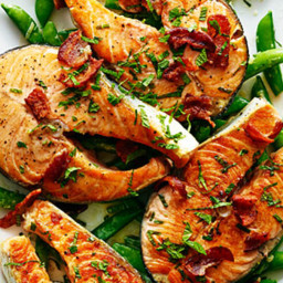 Salmon with Snap Peas, Bacon, and Mint Recipe