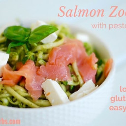 Salmon Zoodles With Kale Pesto And Feta