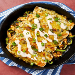 Salsa Verde Chicken Enchiladas with Mexican Cheese and Hot Sauce Crema