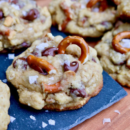 Salted Chocolate Chip Oatmeal Pretzel Cookies