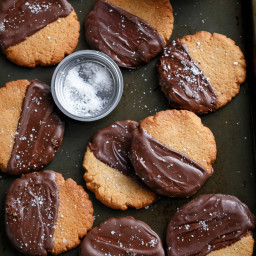 Salted Chocolate Dipped Peanut Butter Cookies